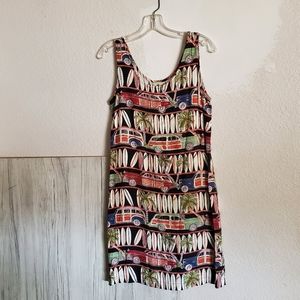 Vintage Holly Lane Rayon Sleeveless Tropical Surfboard Woody Car Slip Dress